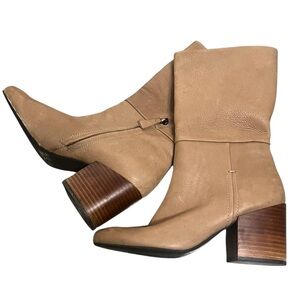 Naked Feet Aquari tan leather mid calf block heel boots soft leather